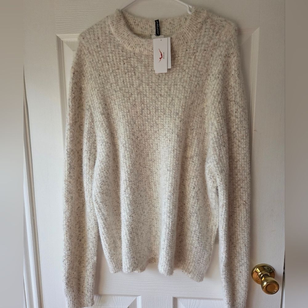 Jantzen Women's Knit Sweater XL Oatmeal NWT $79 Cottagecore Classic Cream